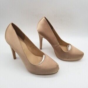 Dorothy Gaynor Womens Tan Satin  Round Toe Pump Stiletto Heels Size 8.5